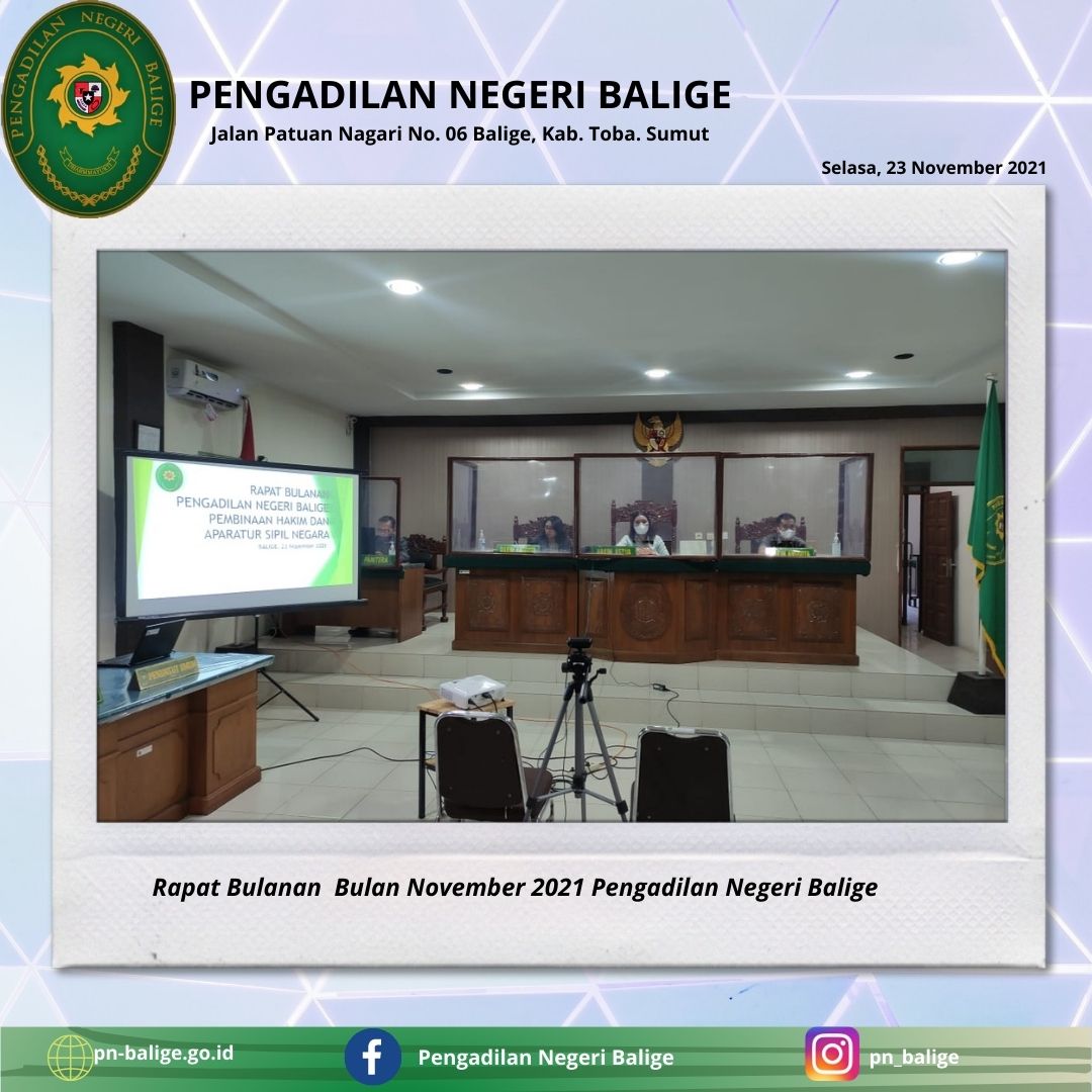 Rapat Bulanan untuk periode bulan November  2021 Pengadilan Negeri Balige